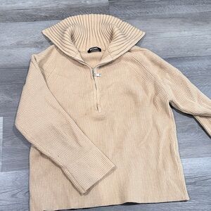 Ralph Lauren Cream Ribbed Half-Zip Turtleneck Sweater